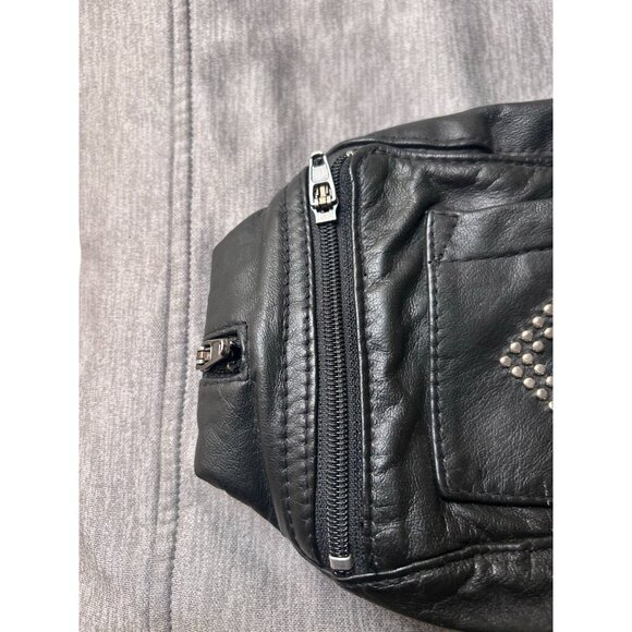 Vintage Leather Studded Belt Bag Unisex Zipper Pockets Travel Bag Black - Picture 4 of 9